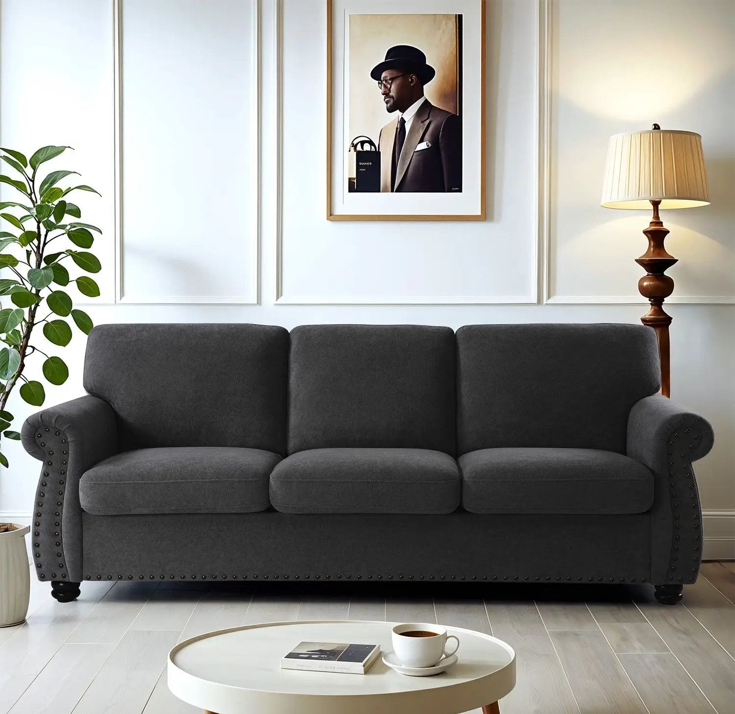 Soft Sofa, Upholstered 3 Seater Couch With High Density Foam, Loose Back Cushions And Turned Legs by Unique Piece Furniture