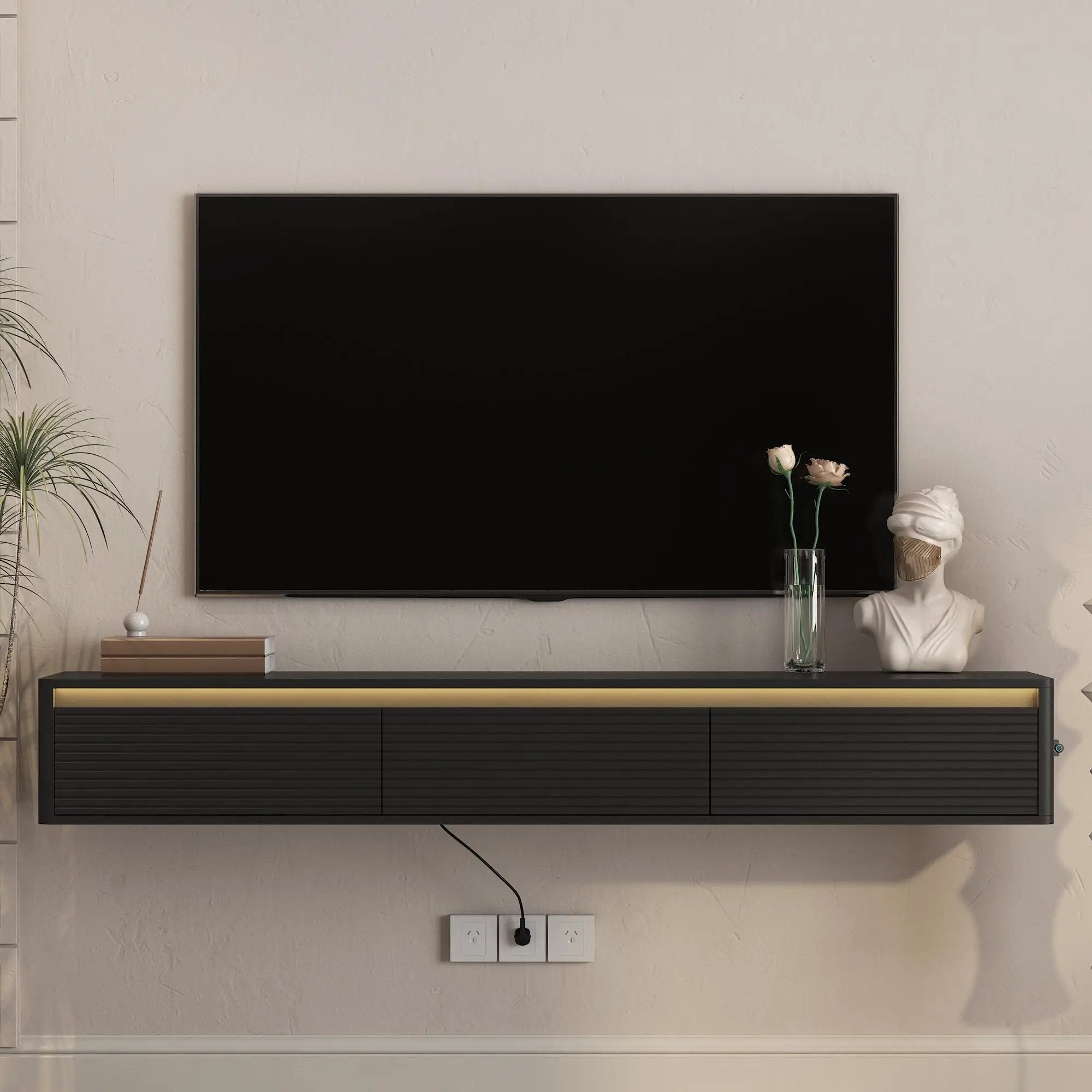 Floating TV Stand with LED Lights & Power Outlet by HouseOfZazla