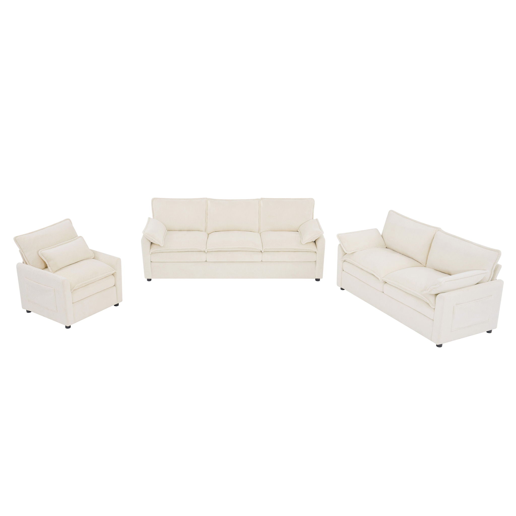 Modern Sofa Set With Double Layer Cushion And Side Storage Pockets by HouseOfZazla