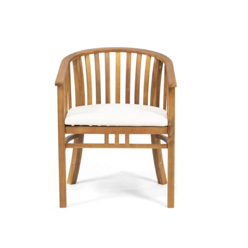Outdoor 6 Seater Acacia Wood Dining Set with Cushions in Teak Finish and Cream Color by HouseOfZazla