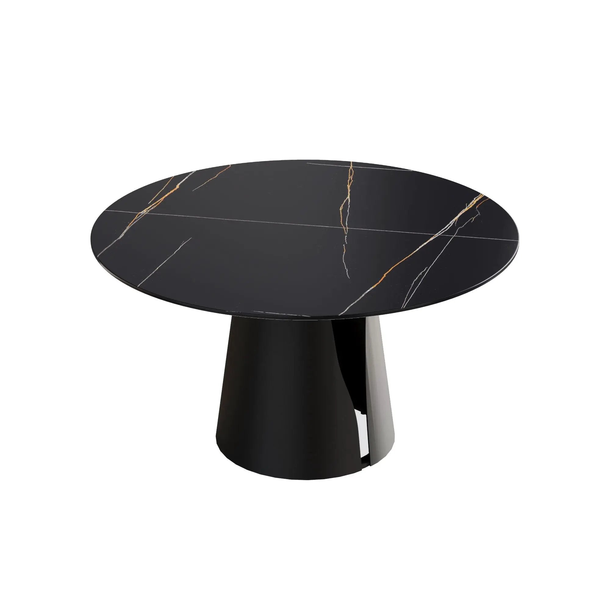 Modern Artificial Stone Round Carbon Steel Base Dining Table, Can Accommodate 6 People - Black by HouseOfZazla