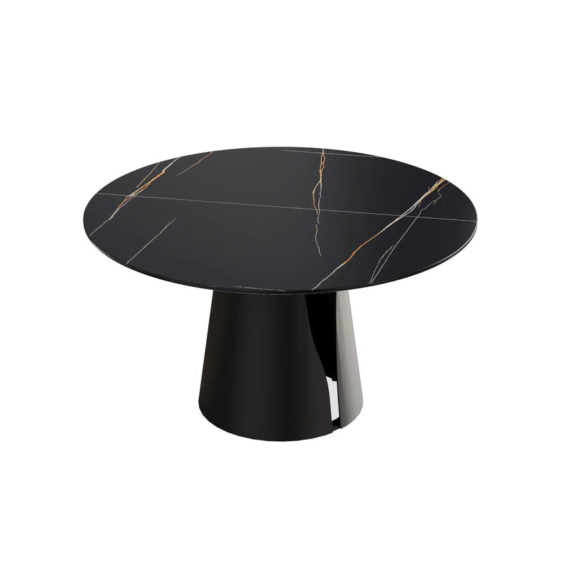 Modern Artificial Stone Round Carbon Steel Base Dining Table, Can Accommodate 6 People - Black by HouseOfZazla