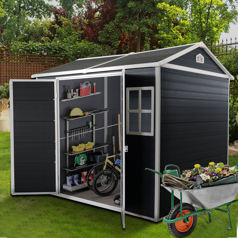 8x4ft Outdoor Resin Garden Shed with Floor and 2 Windows by HouseOfZazla