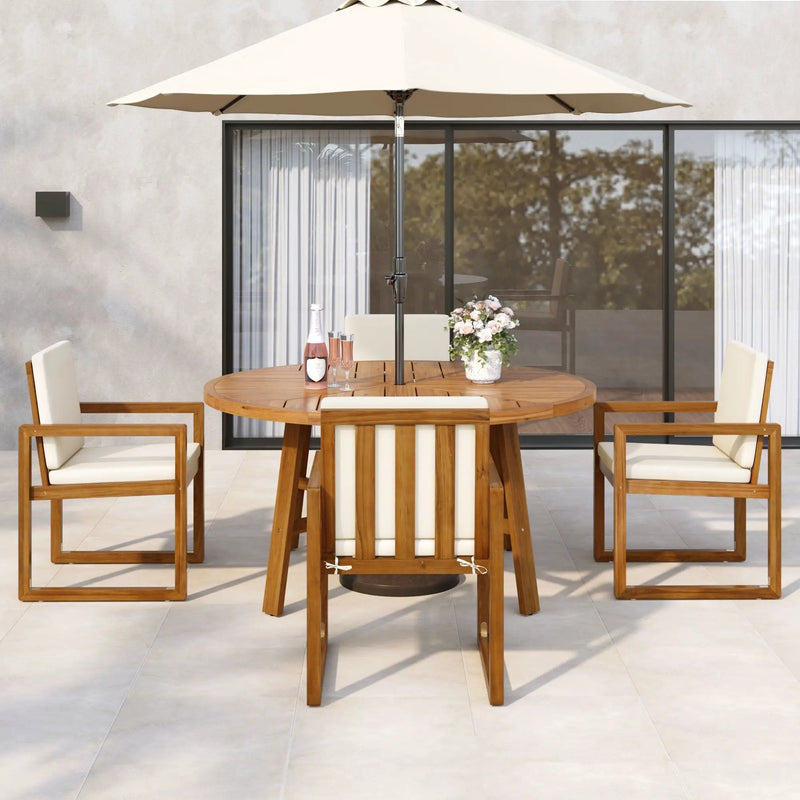 5 Piece Outdoor Patio Dining Set With 4 Armchairs And Table - Beige by HouseOfZazla
