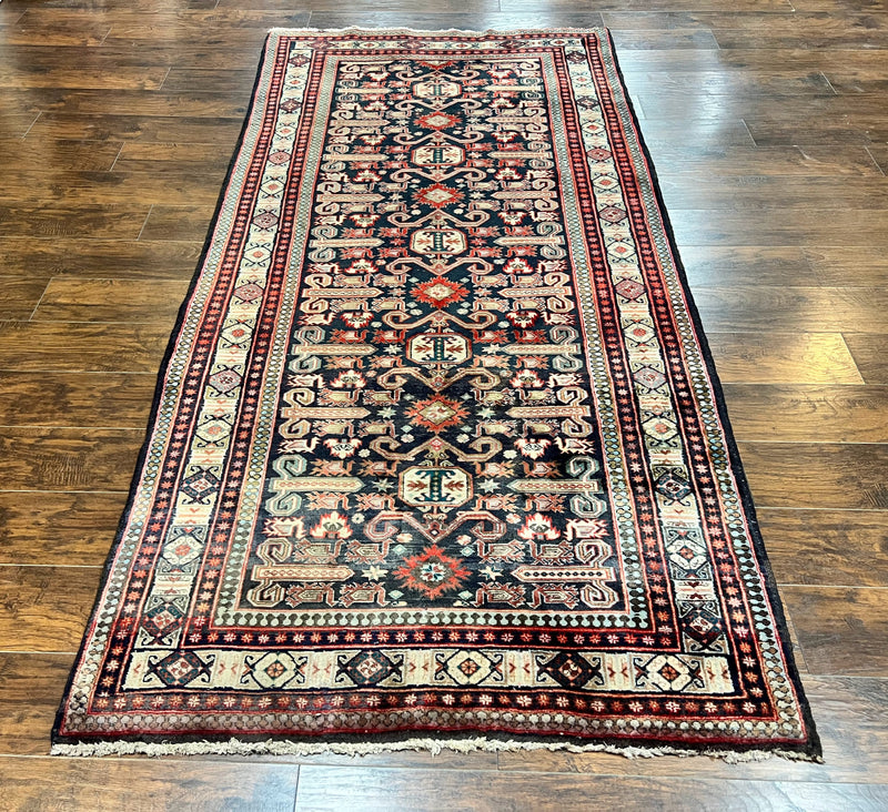 Persian Wide Runner Rug 4.8 x 10, Persian Kalegi Ardabil Rug, Perpedil Caucasian Rug, Antique Handmade Wool Carpet, Navy Blue Red, Tribal Rug by Jewel Rugs