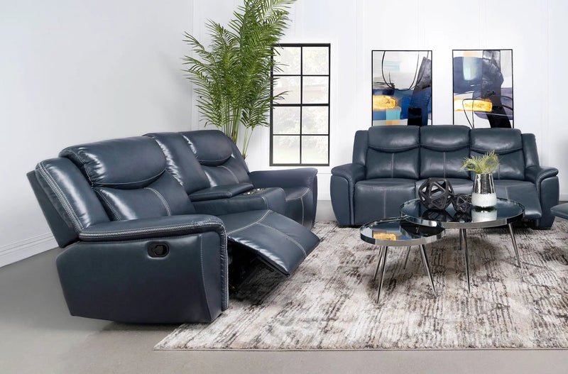 Sloane 2-piece Upholstered Reclining Sofa Set Blue by Unique Piece Furniture