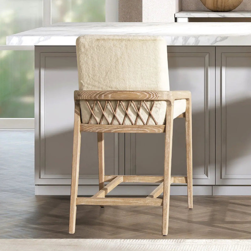 Arizona - Solid Ash Upholstered Counter Stool With Rope Detail - Creme De La Creme White by Unique Piece Furniture