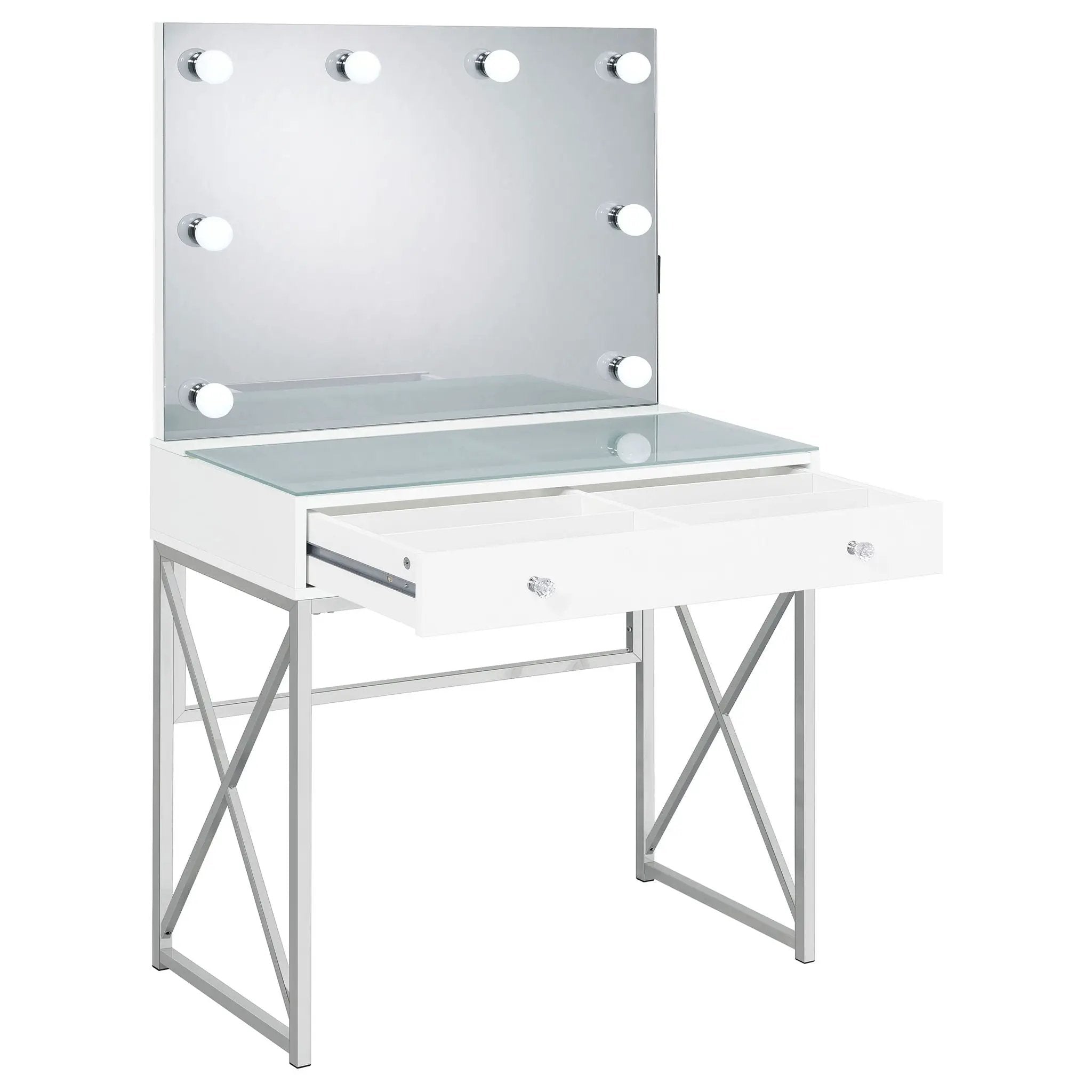 Eliza Vanity Set with Lighting & Stool White and Chrome by Unique Piece Furniture