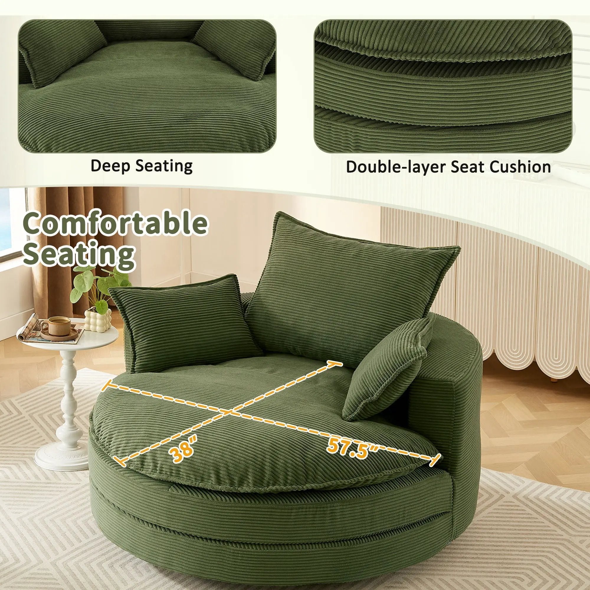 360° Swivel Accent Barrel Chair With Dual Layer Cushion And 3 Removable Pillows by HouseOfZazla