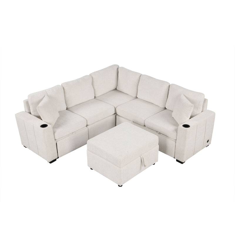Sectional Sofa Convertible Pull-Out Sofa Bed With A Movable Storage Ottoman For Living Room by HouseOfZazla