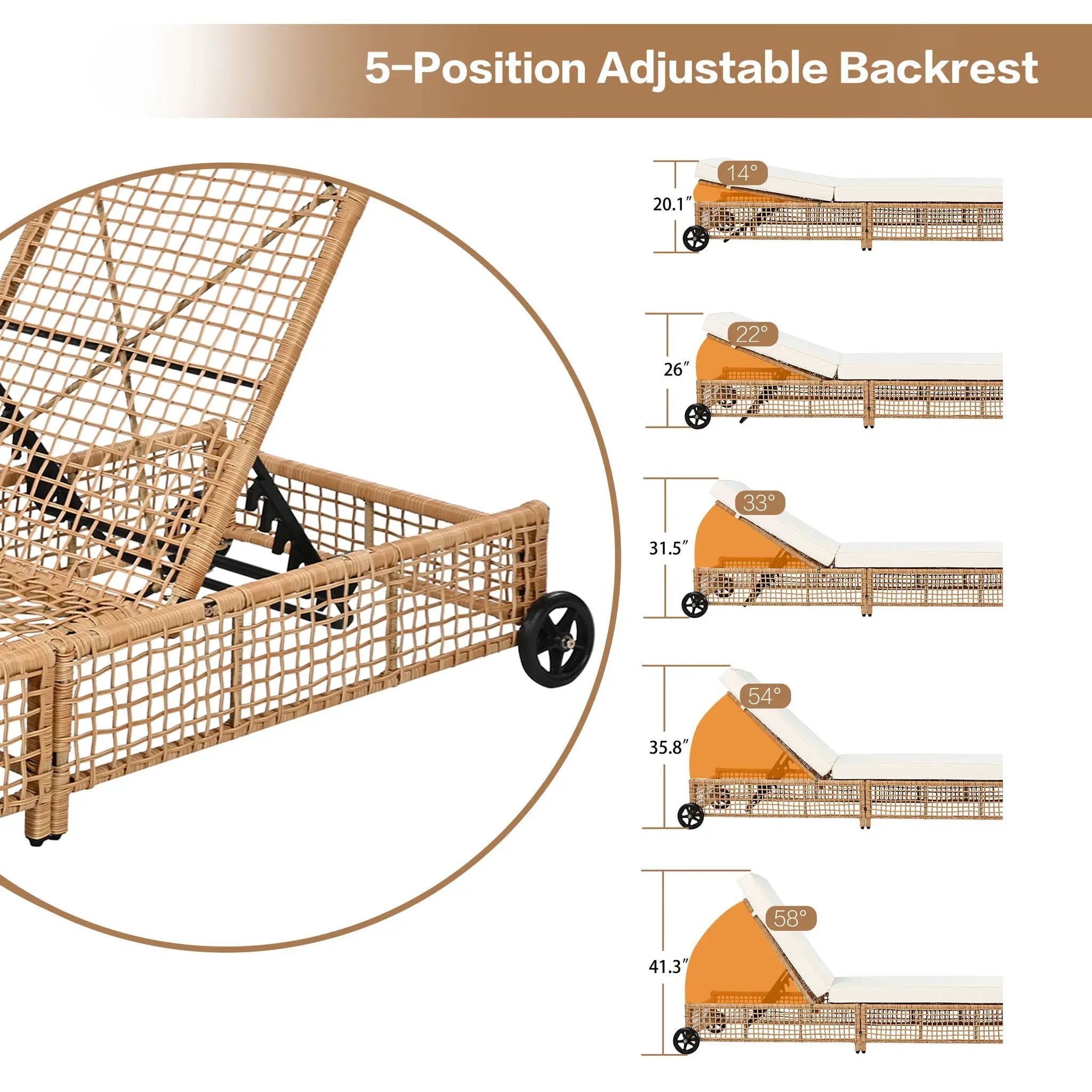 Outdoor Lounge Chair With 5 Position Backrest With Cushion And Wheels by Unique Piece Furniture