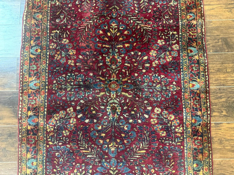 Antique Persian Sarouk Rug 3.6 x 5, Red, 1920s Persian Carpet by Jewel Rugs