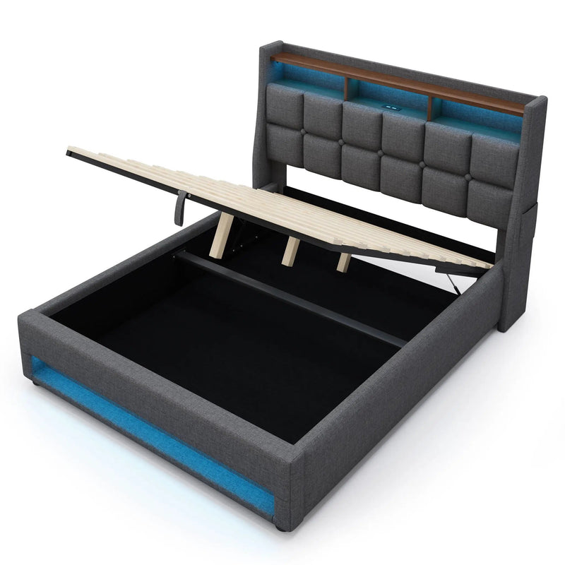 Upholstered Platform Bed With A Hydraulic Storage System, LED And USB Charging (Without Mattress) by HouseOfZazla