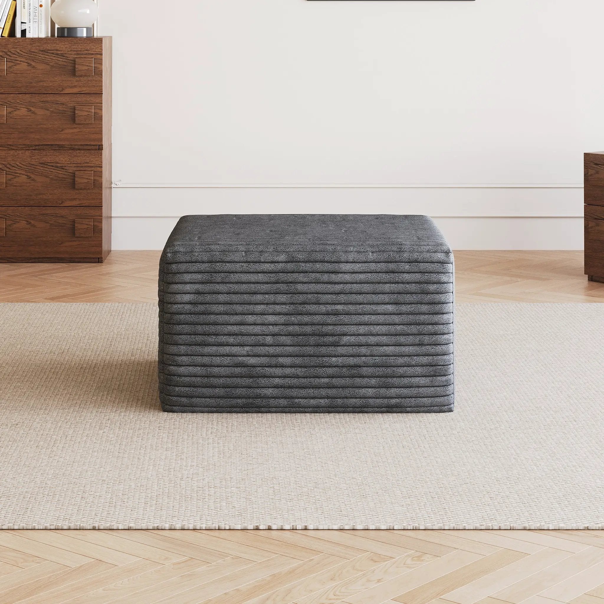 Sofa Ottoman - No Assembly Required - Dark Grey Plush Corduroy Fabric by HouseOfZazla