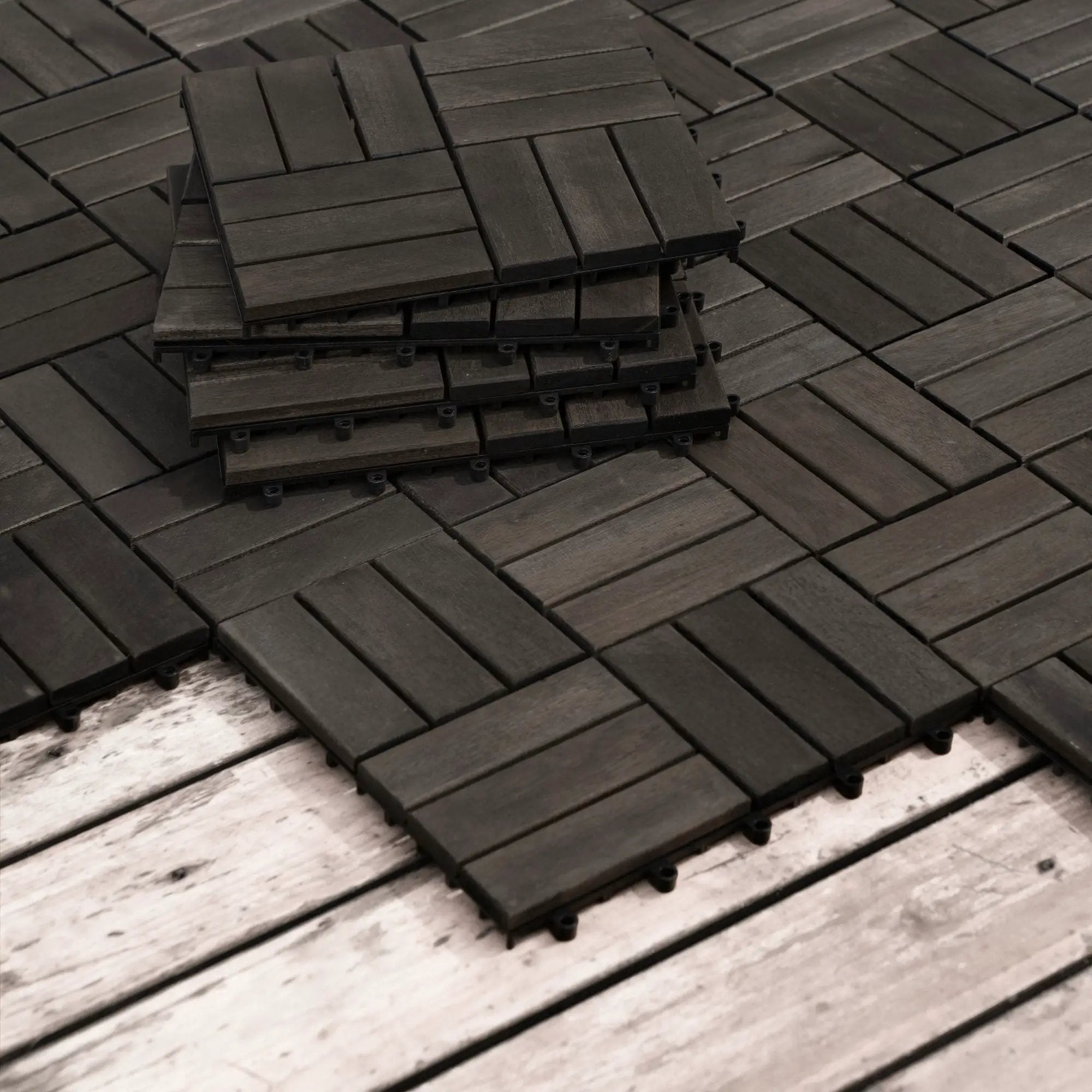 Acacia Wood Interlocking Deck Tiles Checker Pattern For Outdoor Flooring by HouseOfZazla