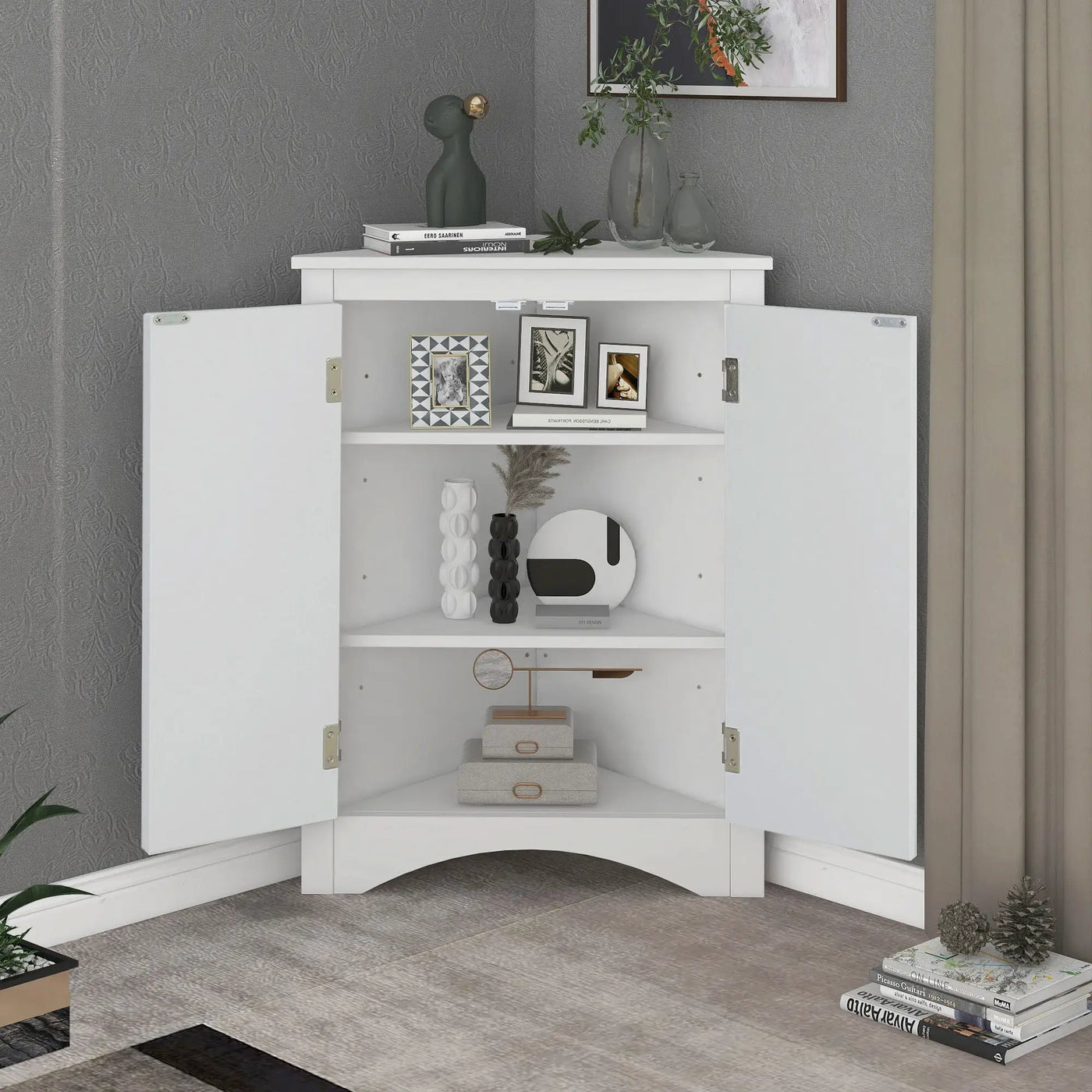 Triangle Bathroom Storage Cabinet With Adjustable Shelves, Freestanding Floor Cabinet For Home Kitchen by Unique Piece Furniture