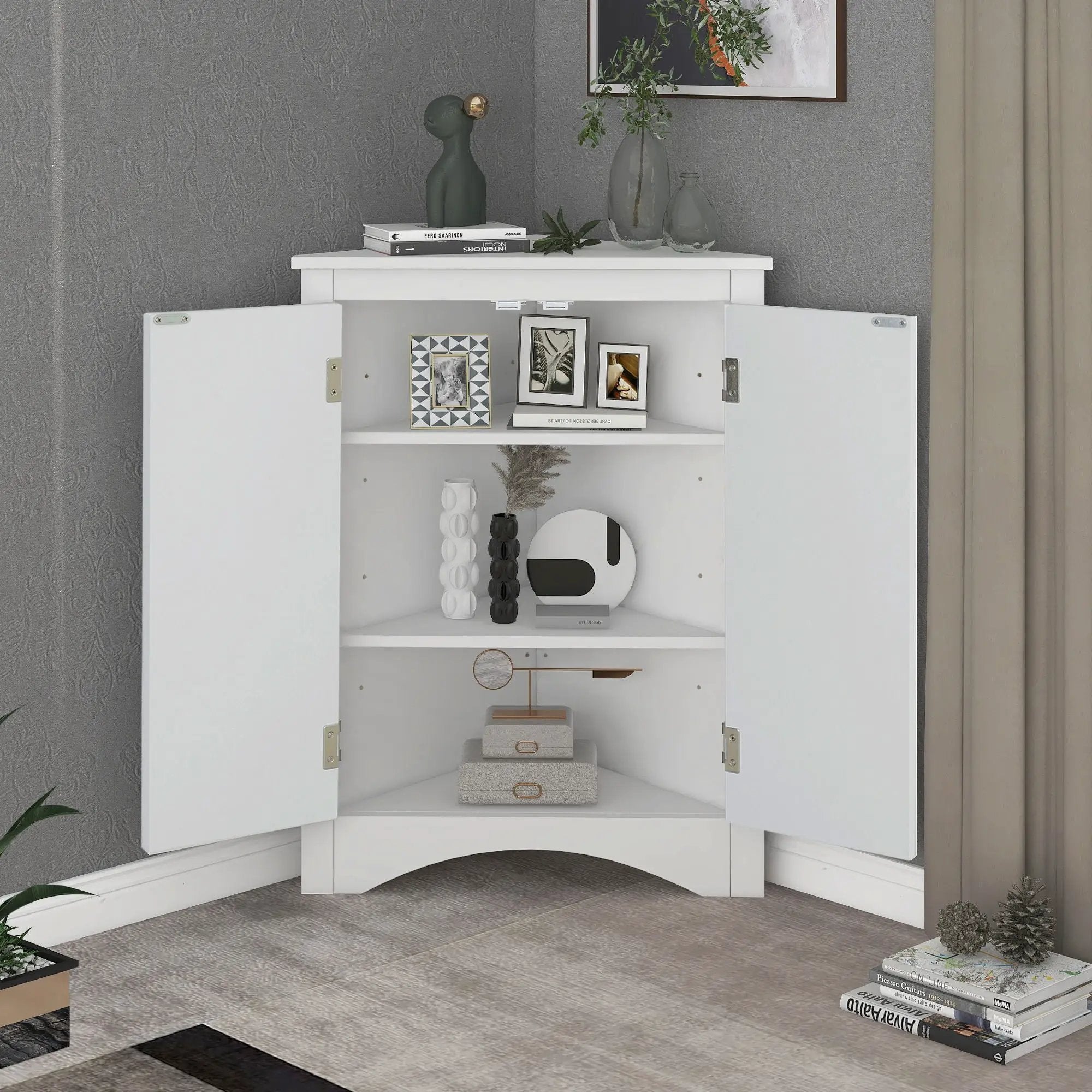 Triangle Bathroom Storage Cabinet With Adjustable Shelves, Freestanding Floor Cabinet For Home Kitchen by Unique Piece Furniture