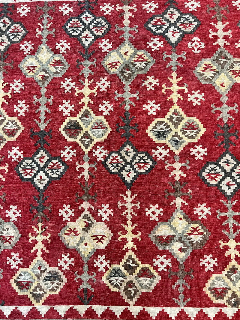 Indian Kilim Rug 6x6, Square Kilim Flatweave Carpet, Vintage Handmade Wool Rug, Red by Jewel Rugs