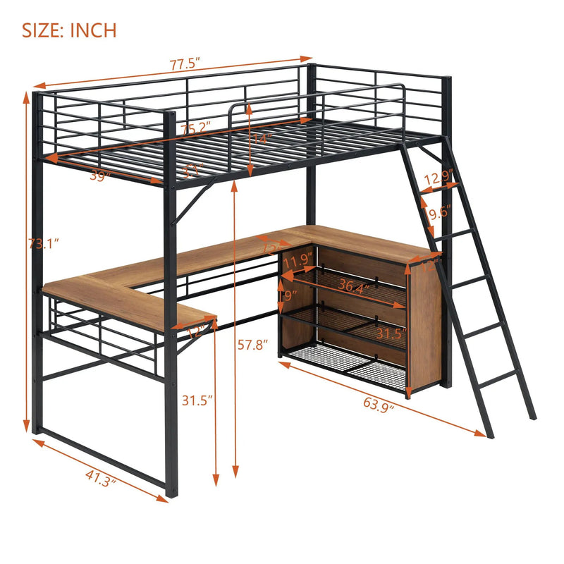 Loft Bed & 3 Layers Of Shelves And L-Shaped Desk by Unique Piece Furniture
