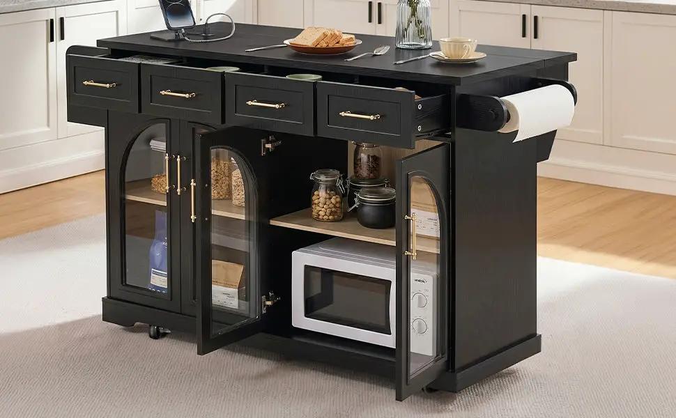 K&K 65" Kitchen Island with Storage & Drop Leaf by HouseOfZazla