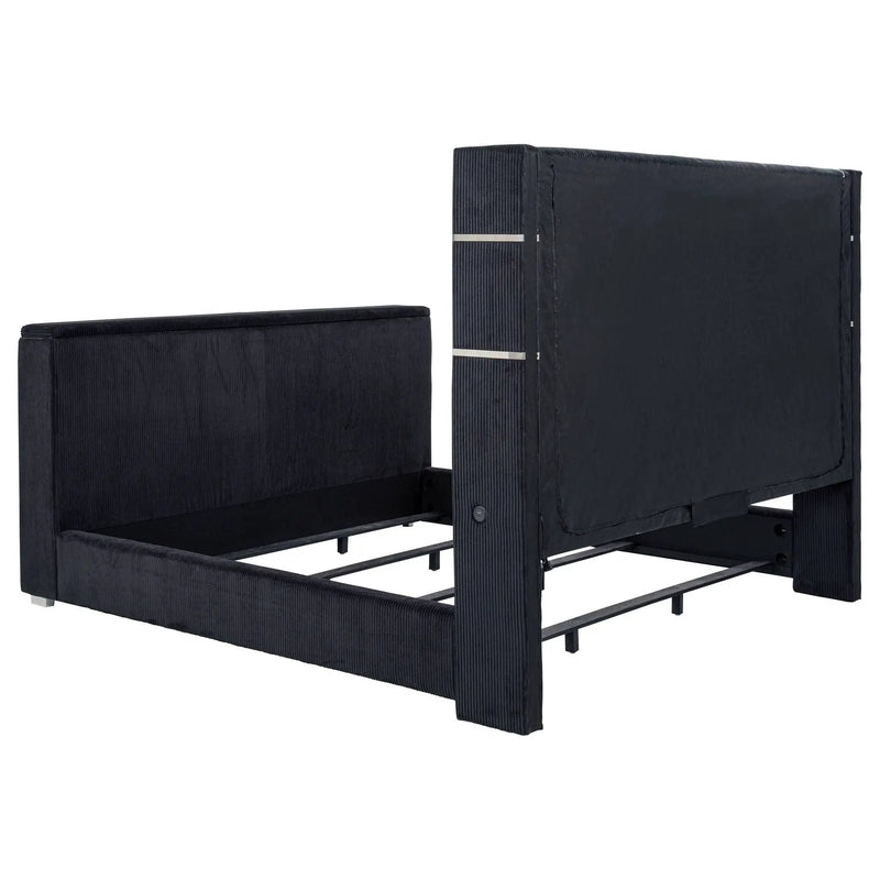 Tisdall Eastern King Flame Visualizer Wingback TV Bed Black by Unique Piece Furniture