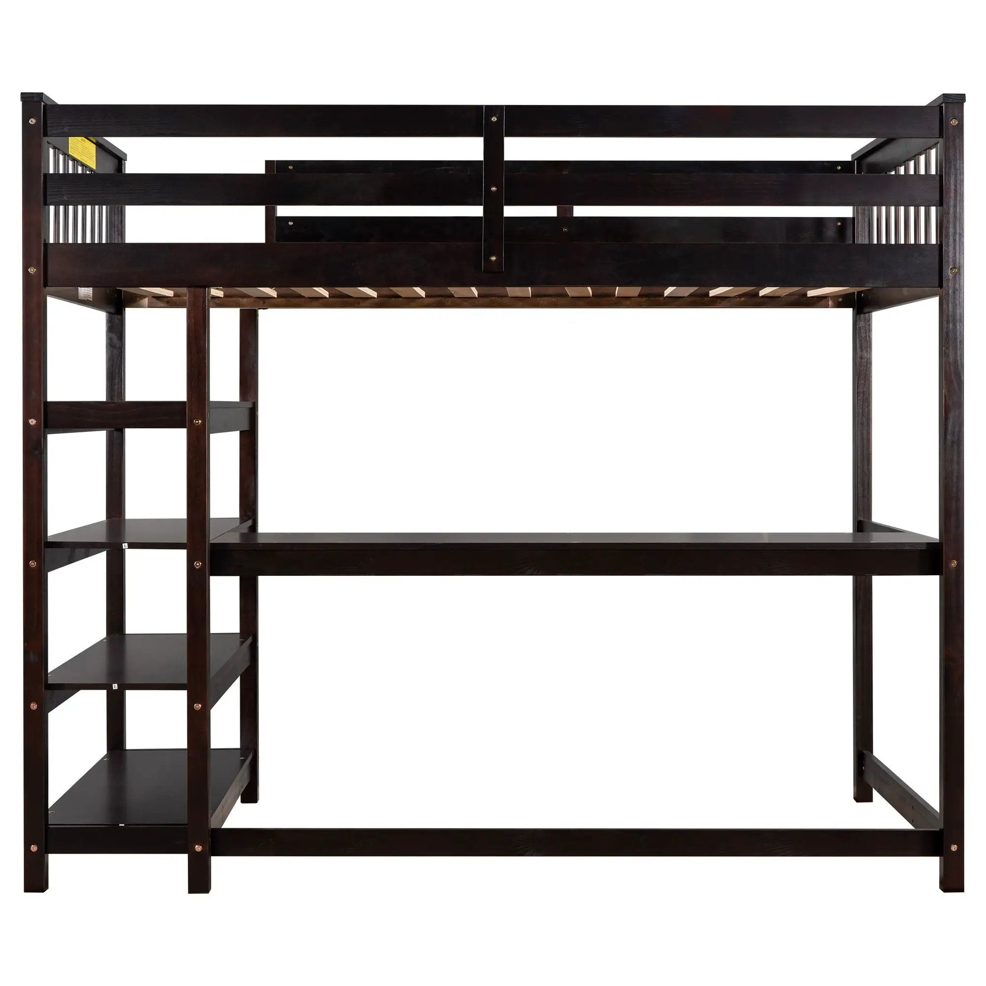 Loft Bed With Storage Shelves And Under Bed Desk