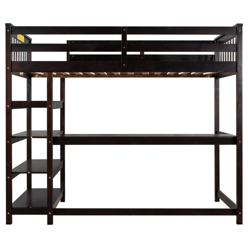 Loft Bed With Storage Shelves And Under Bed Desk