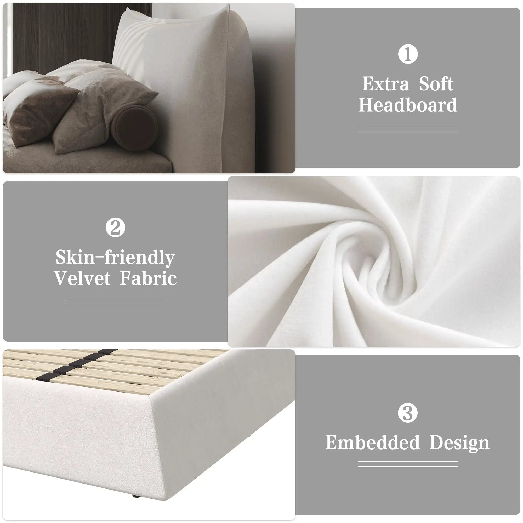 Upholstered Platform Bed With Special Shaped Headboard