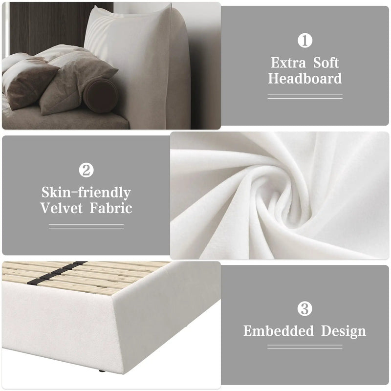 Upholstered Platform Bed With Special Shaped Headboard