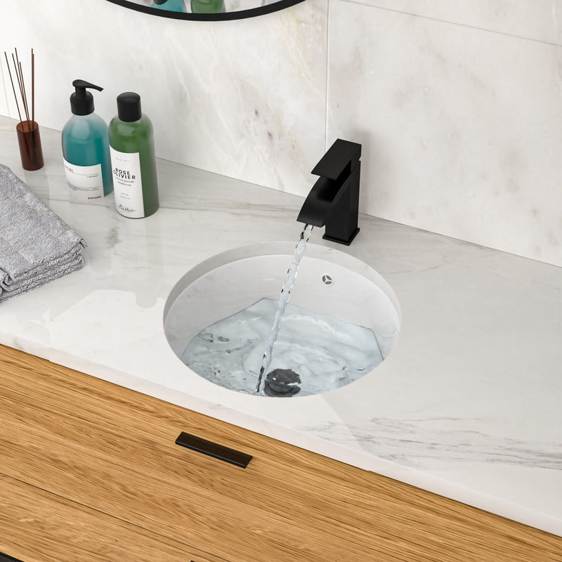Ceramic Round Undermount Bathroom Sink With Overflow, European Style - White by HouseOfZazla