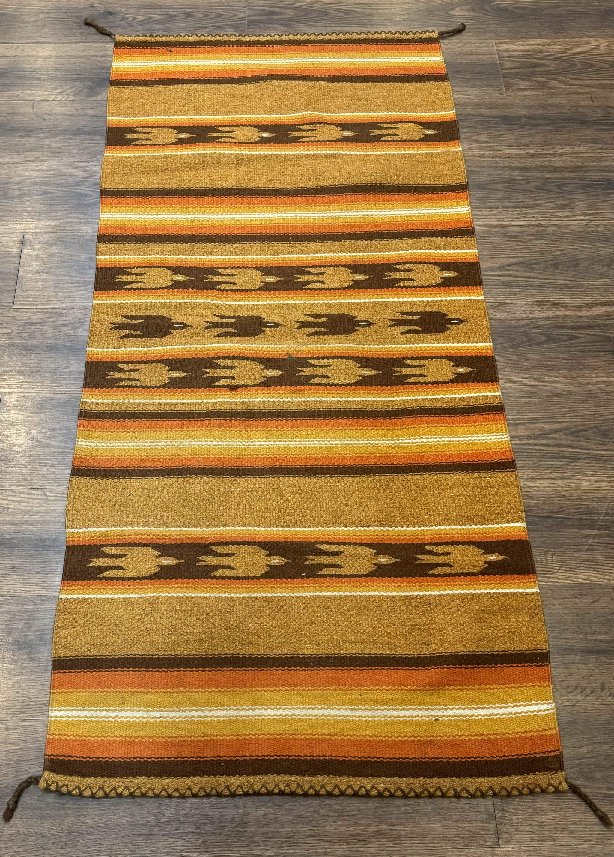 South American Rug Blanket 2.7 x 5.6, Wool, Handmade, Navajo Design, Orange Brown by Jewel Rugs