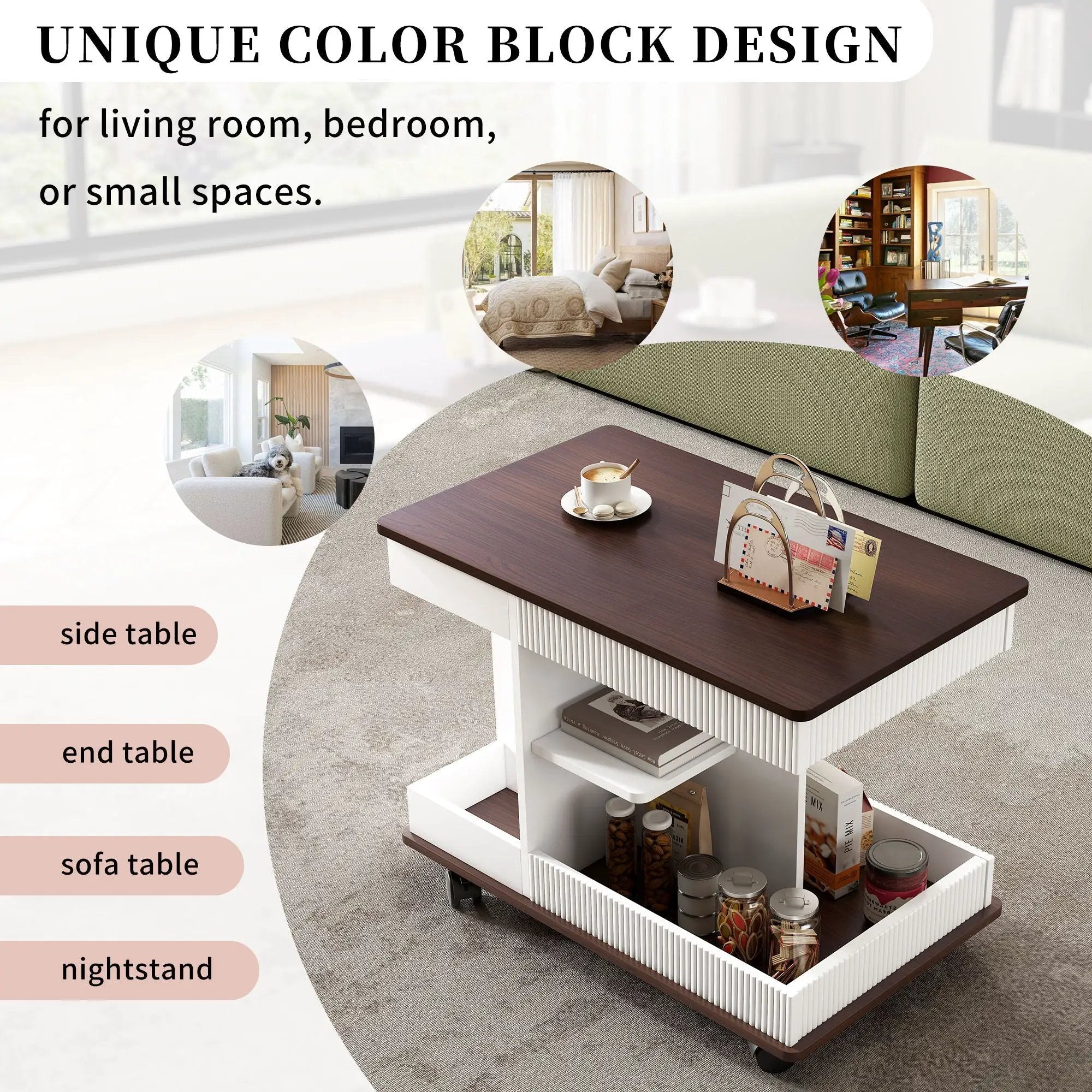 Adjustable End Table With Wheels, 360°Rotating Top And Storage Space by HouseOfZazla