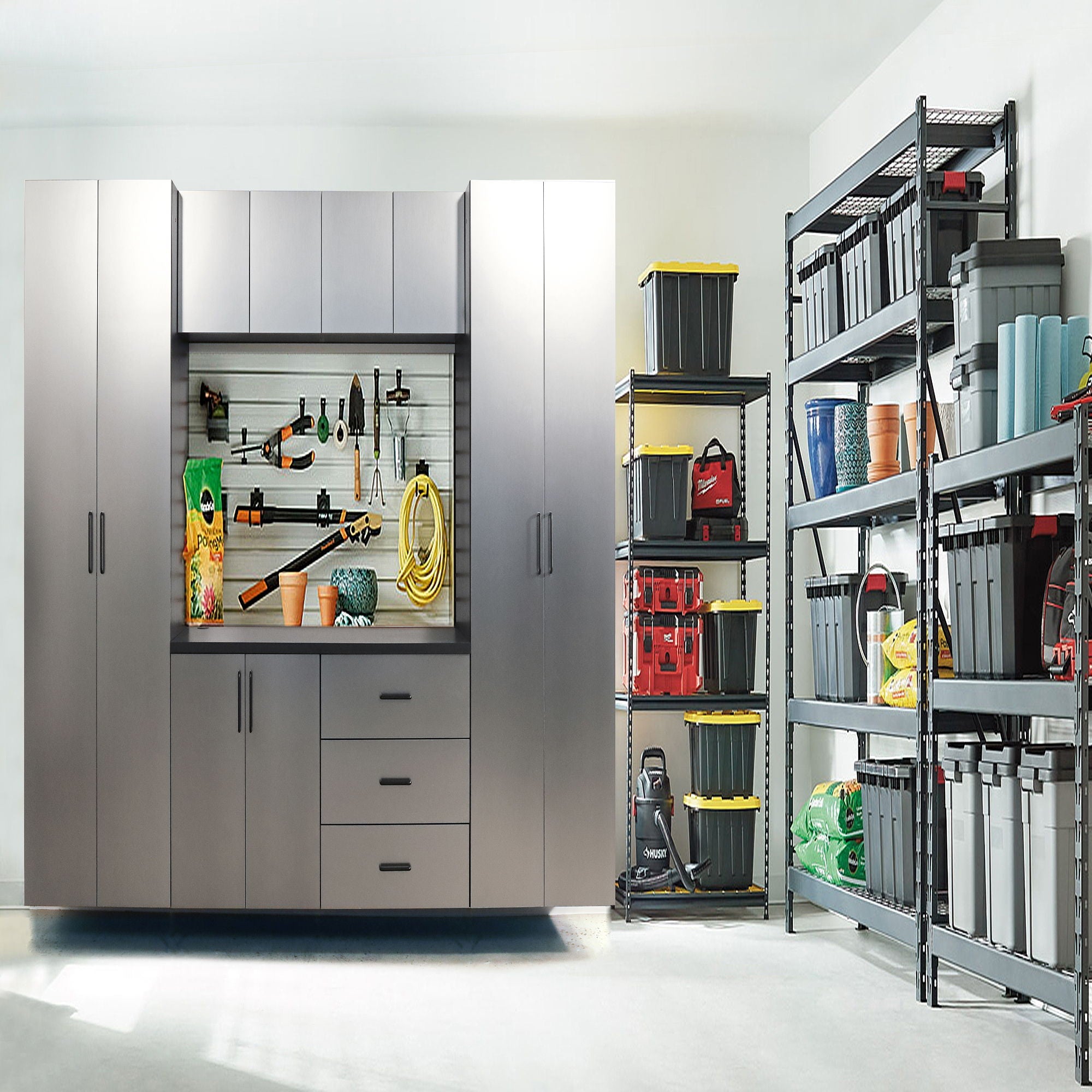 Astro Series - Garage Cabinet Set A With Soft Closing Drawers - Metallic Gray by HouseOfZazla