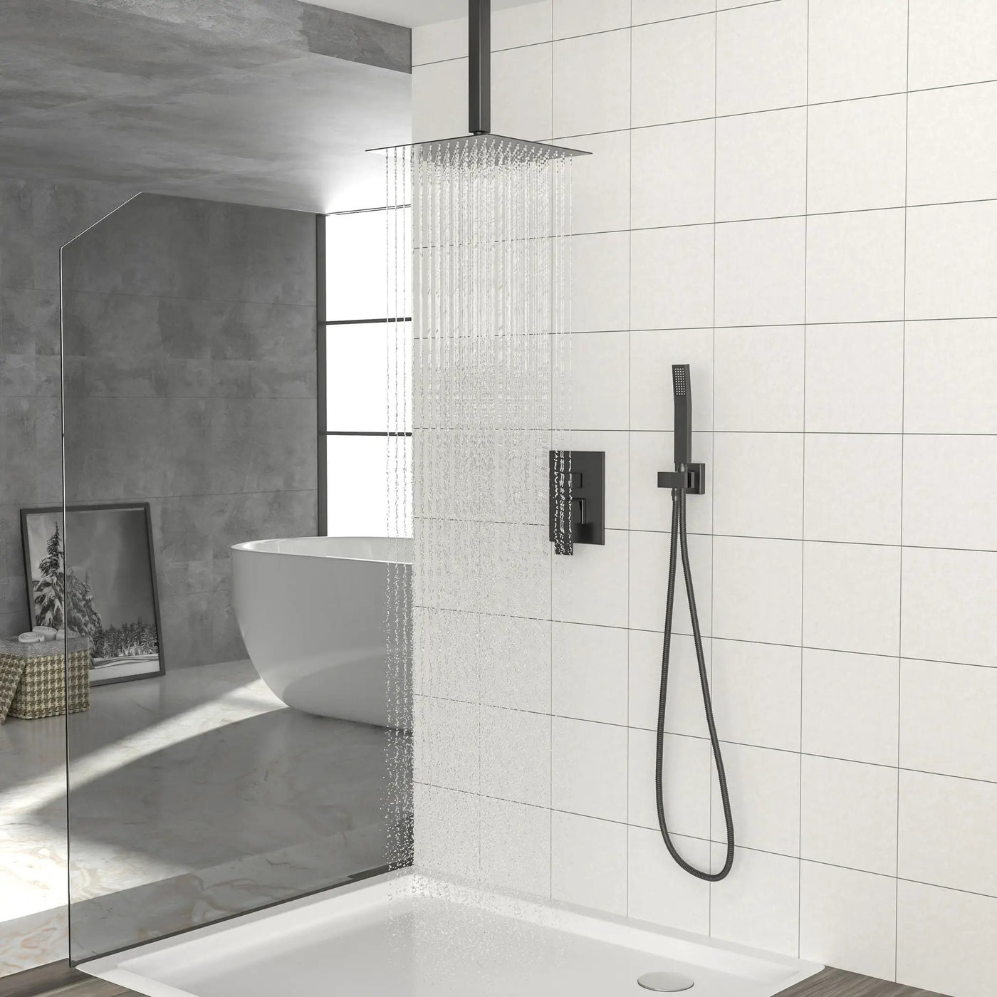 Modern Dual Shower Head System With 16" Ceiling Mount Finish, Stainless Steel And Brass by HouseOfZazla