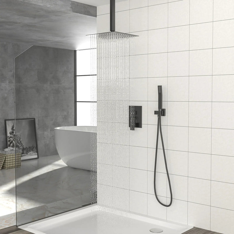 Modern Dual Shower Head System With 16" Ceiling Mount Finish, Stainless Steel And Brass by HouseOfZazla