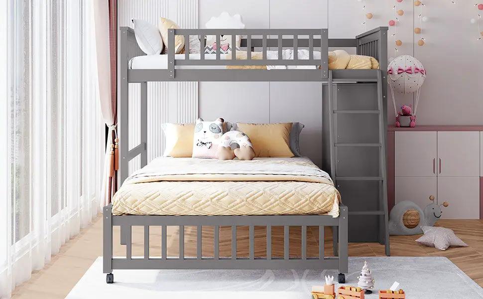 Bunk Bed With 6 Drawers And Flexible Shelves, Bottom Bed With Wheels by HouseOfZazla