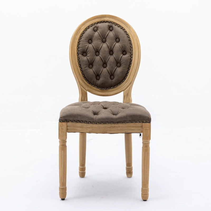 French Style Solid Wood Frame Antique Painting, Hand-Pulled Buckle Decoration Artificial Dining Chair With Nailhead Trim, Wood Legs by HouseOfZazla