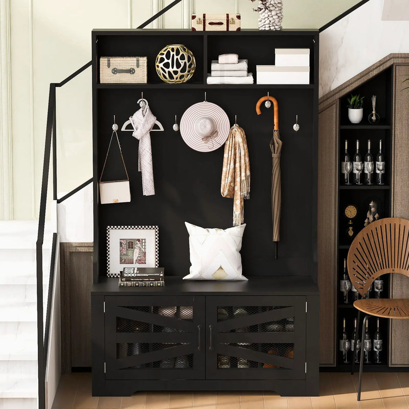 Entryway Bench With Coat Rack, 3 In 1 Design And Adjustable Shelves by HouseOfZazla