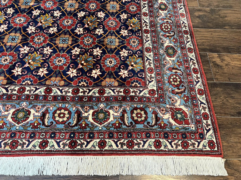 Persian Veramin Rug 7x11, Repeated Allover Pattern, Handmade Vintage Carpet, Navy Blue by Jewel Rugs