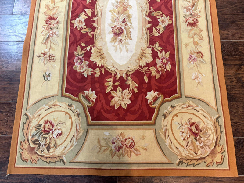 Aubusson Rug 4x6, Red, Floral, European Design, Vintage, Wool by Jewel Rugs