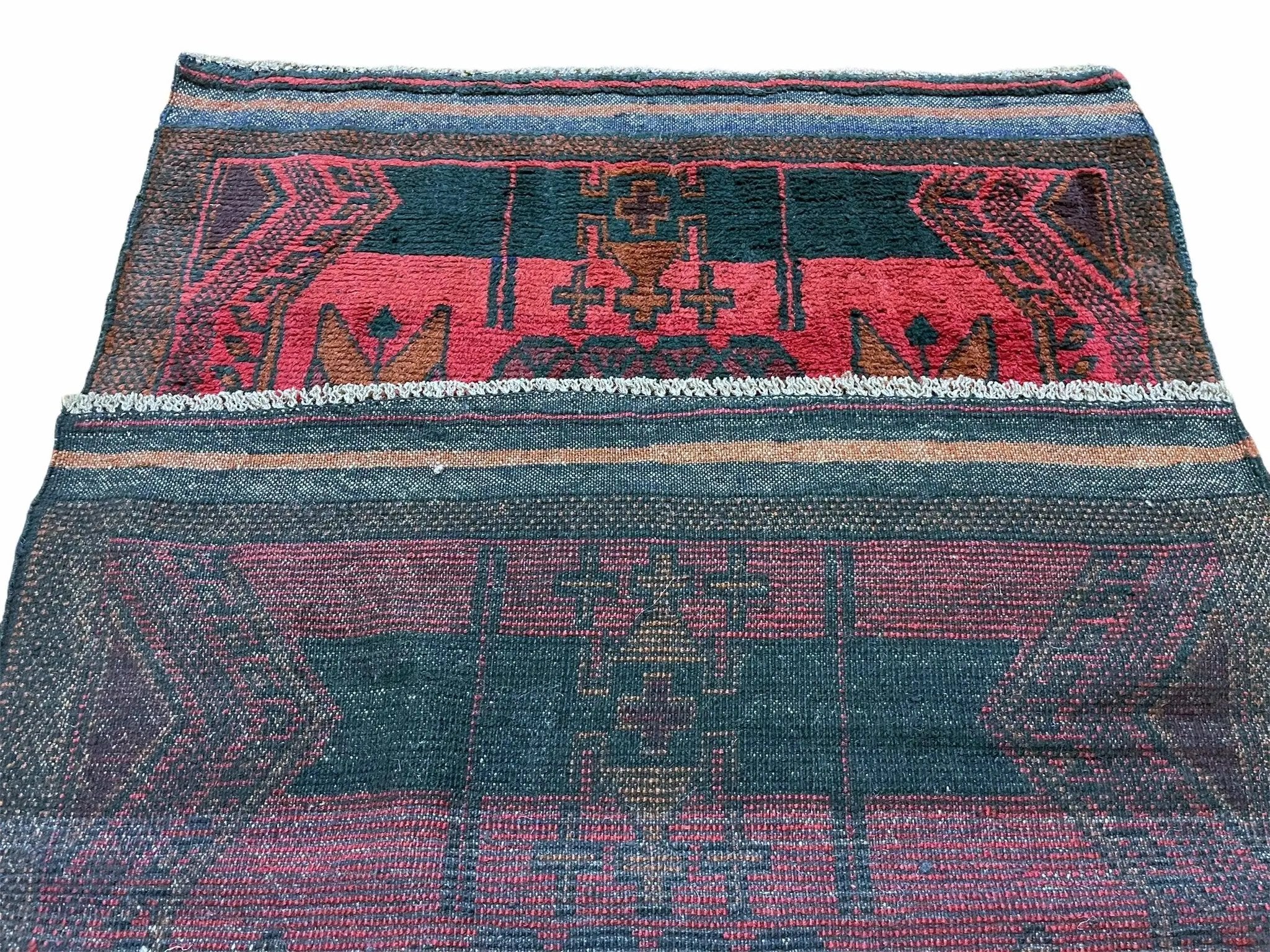 2' 10" X 4'6" Vintage Handmade Tribal Wool Rug Balouchi Rug Afghan Rug Red Black by Jewel Rugs