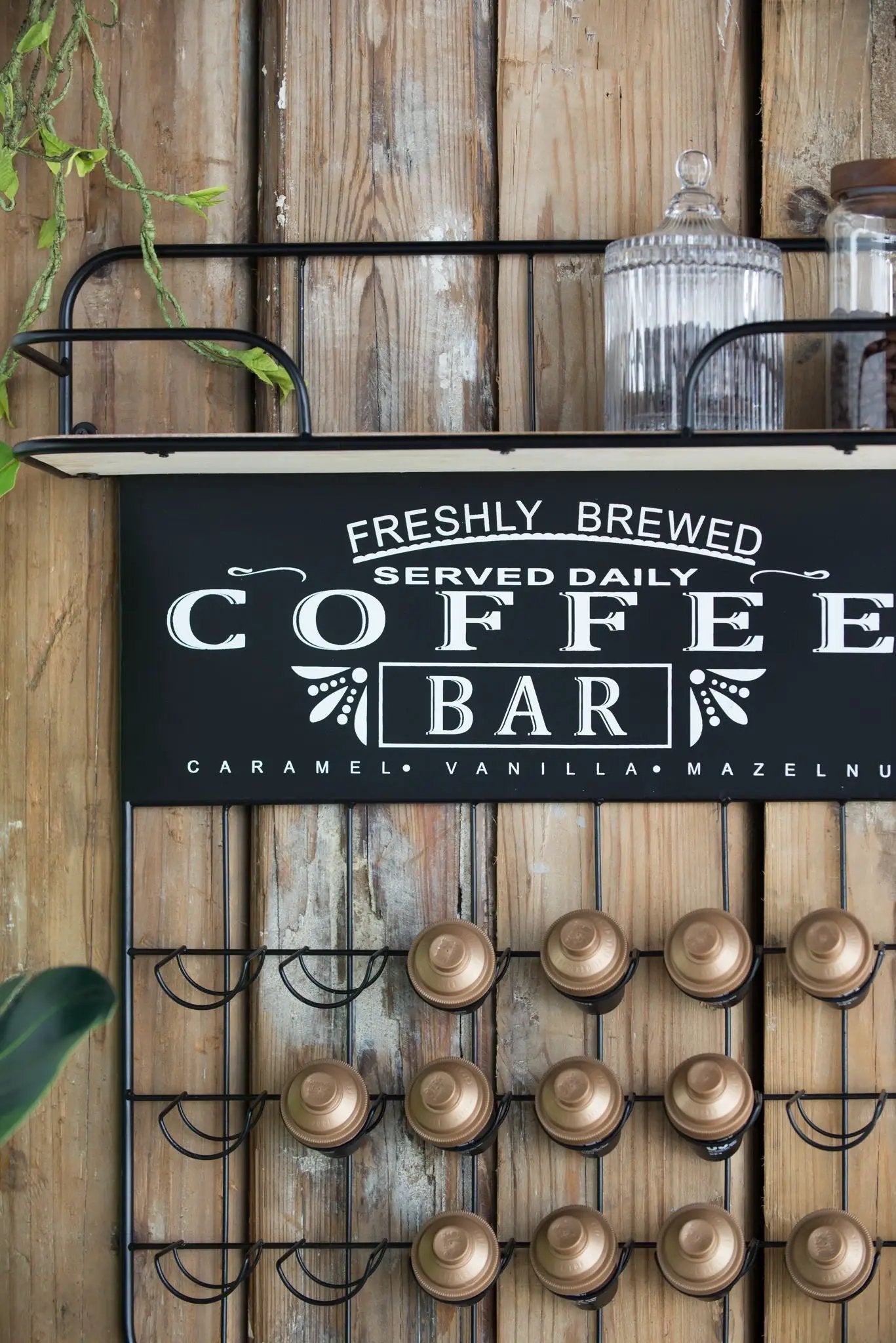 Floating Coffee Bar Shelf With Coffee Pod Holder, Hooks And Storage Shelf - Black by Unique Piece Furniture