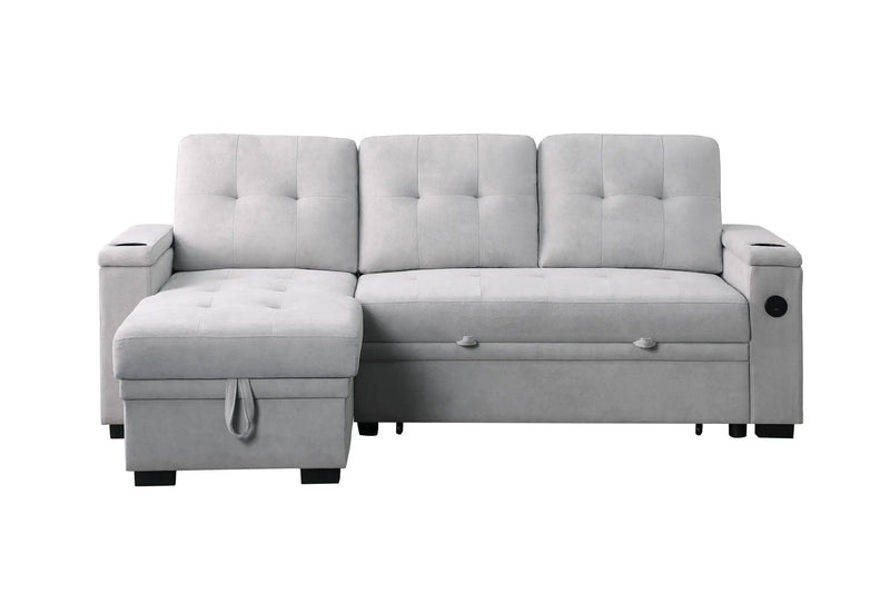 Ashlyn II - 84"W Woven Fabric Reversible Sleeper Sectional Sofa with Storage Chaise by Unique Piece Furniture