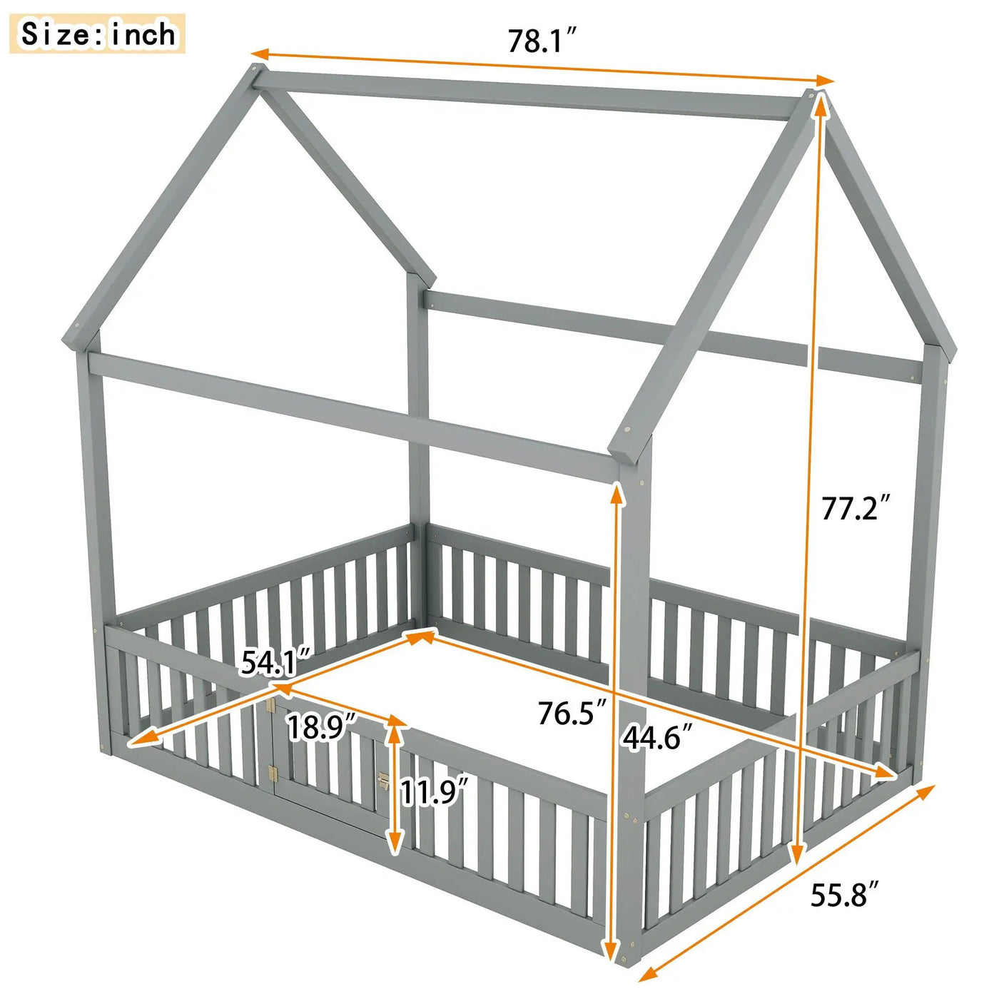 Wood House Bed With Fence And Door by Unique Piece Furniture