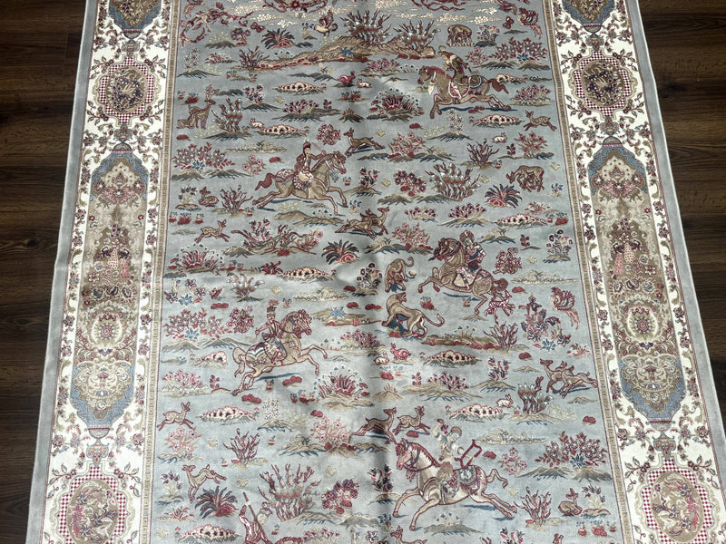 Turkish Silk Rug 5x7, Hunting Design, Animal Pictorials, Bamboo Silk by Jewel Rugs