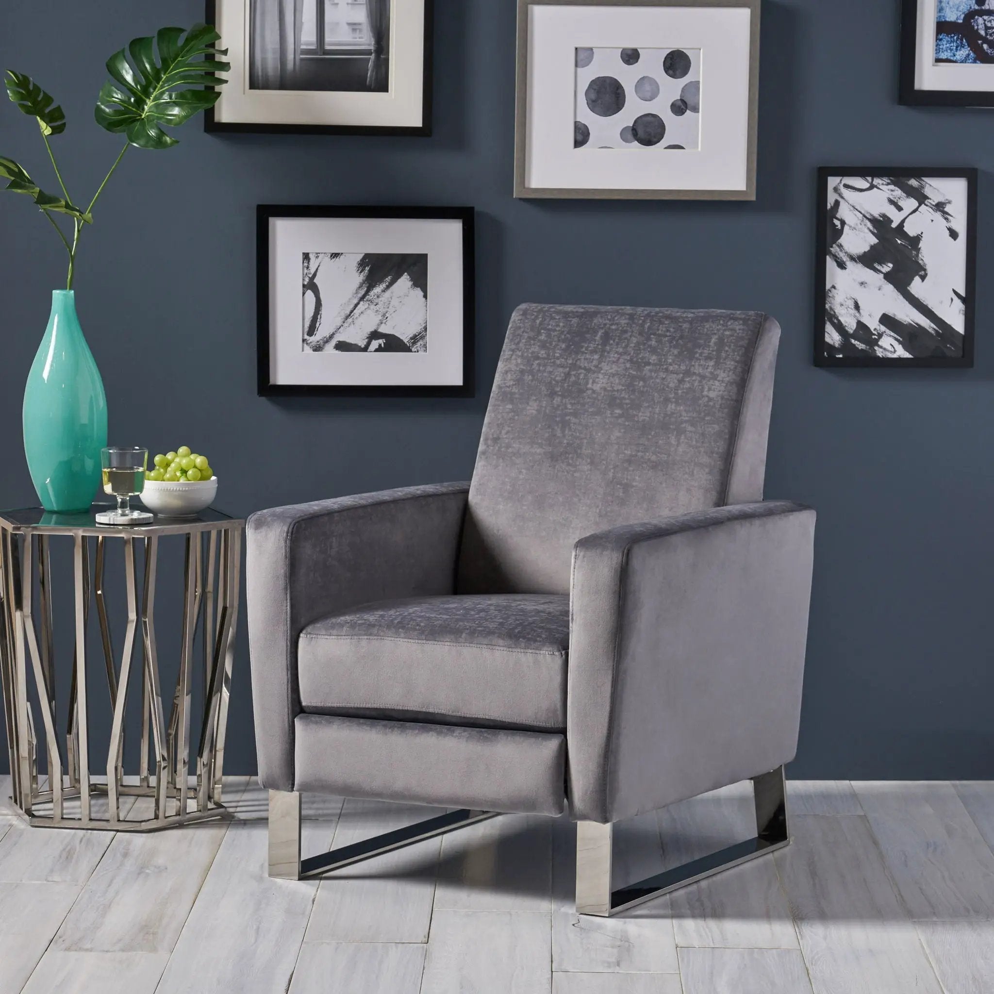 Bolt Upholstered Recliner Chair With Stainless Steel Base - Gray / Chrome by HouseOfZazla