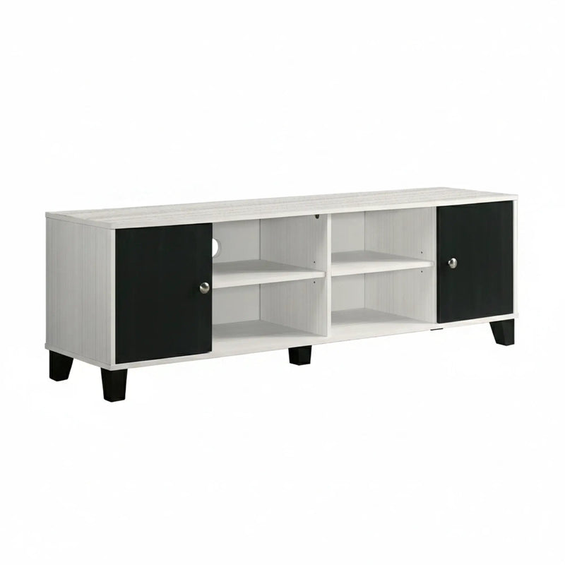2 Tone TV Stand With Open Shelving And Concealed Storage Living Room Furniture - Black / White by Unique Piece Furniture