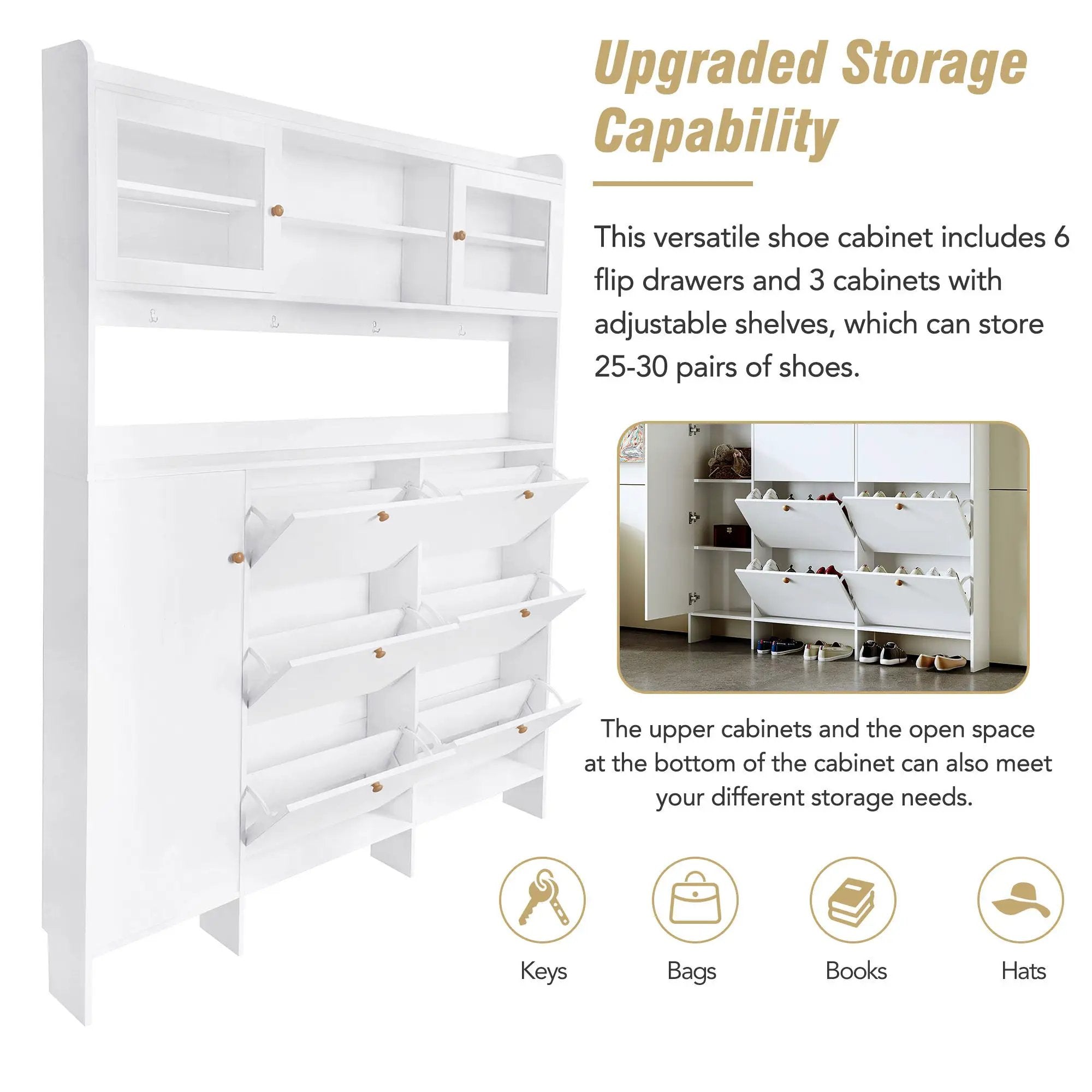 On Trend Multifunctional Tipping Bucket Shoe Cabinet With Storage Shelf & 6 Flip Drawers by HouseOfZazla