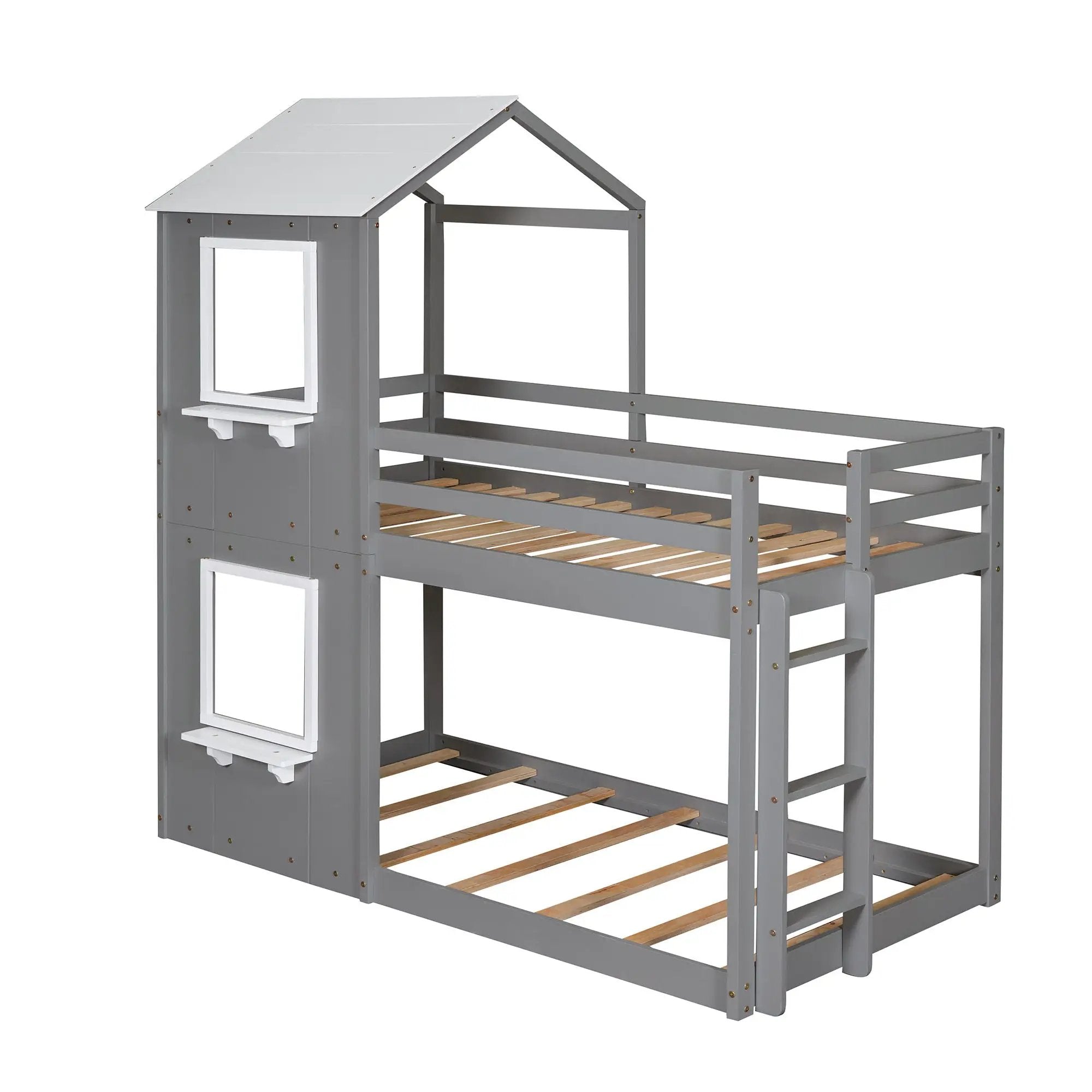 Bunk Bed Wood Bed & Roof, Window, Guardrail, Ladder by Unique Piece Furniture