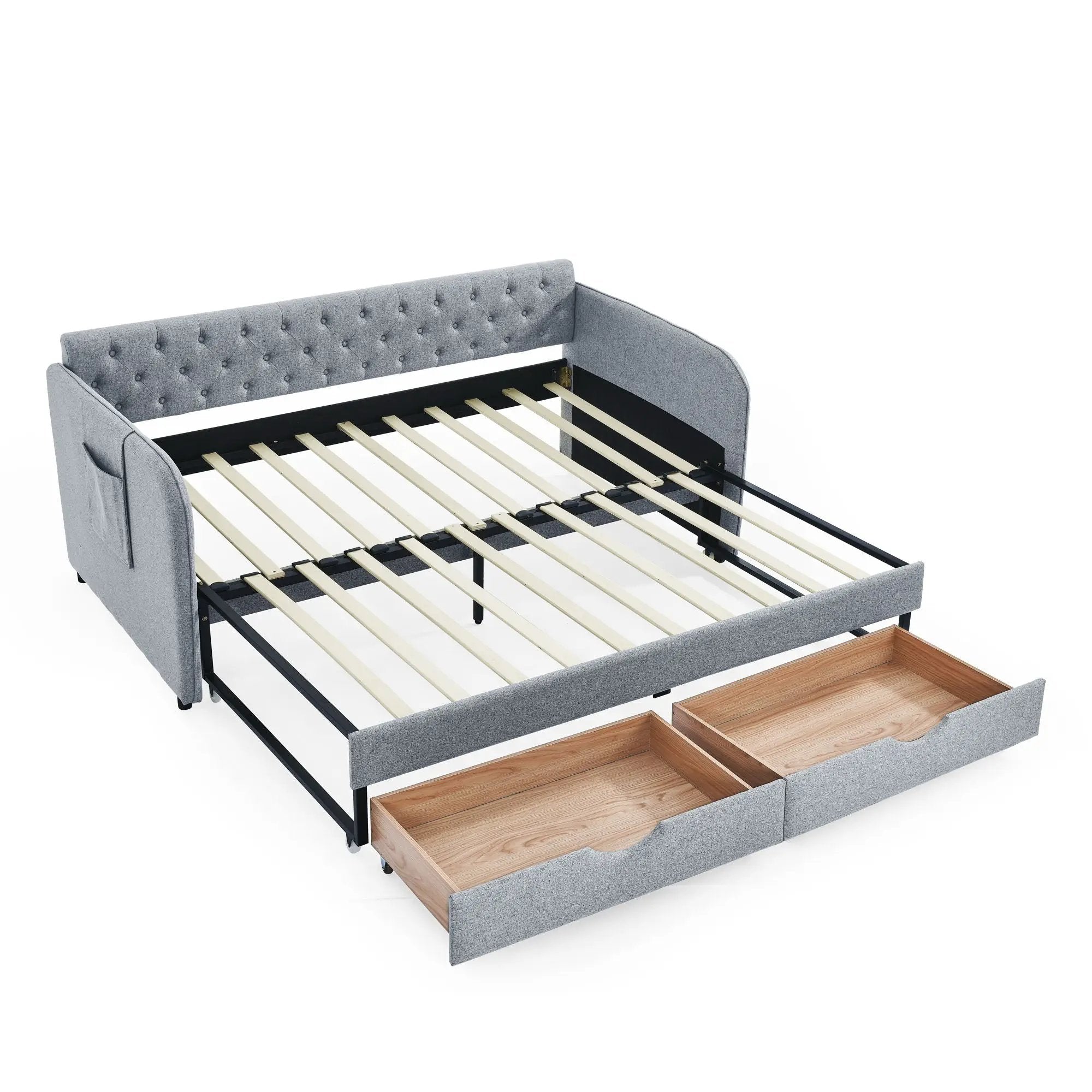 Daybed With Trundle And Storage Drawers, Flat Arms With Pocket by Unique Piece Furniture